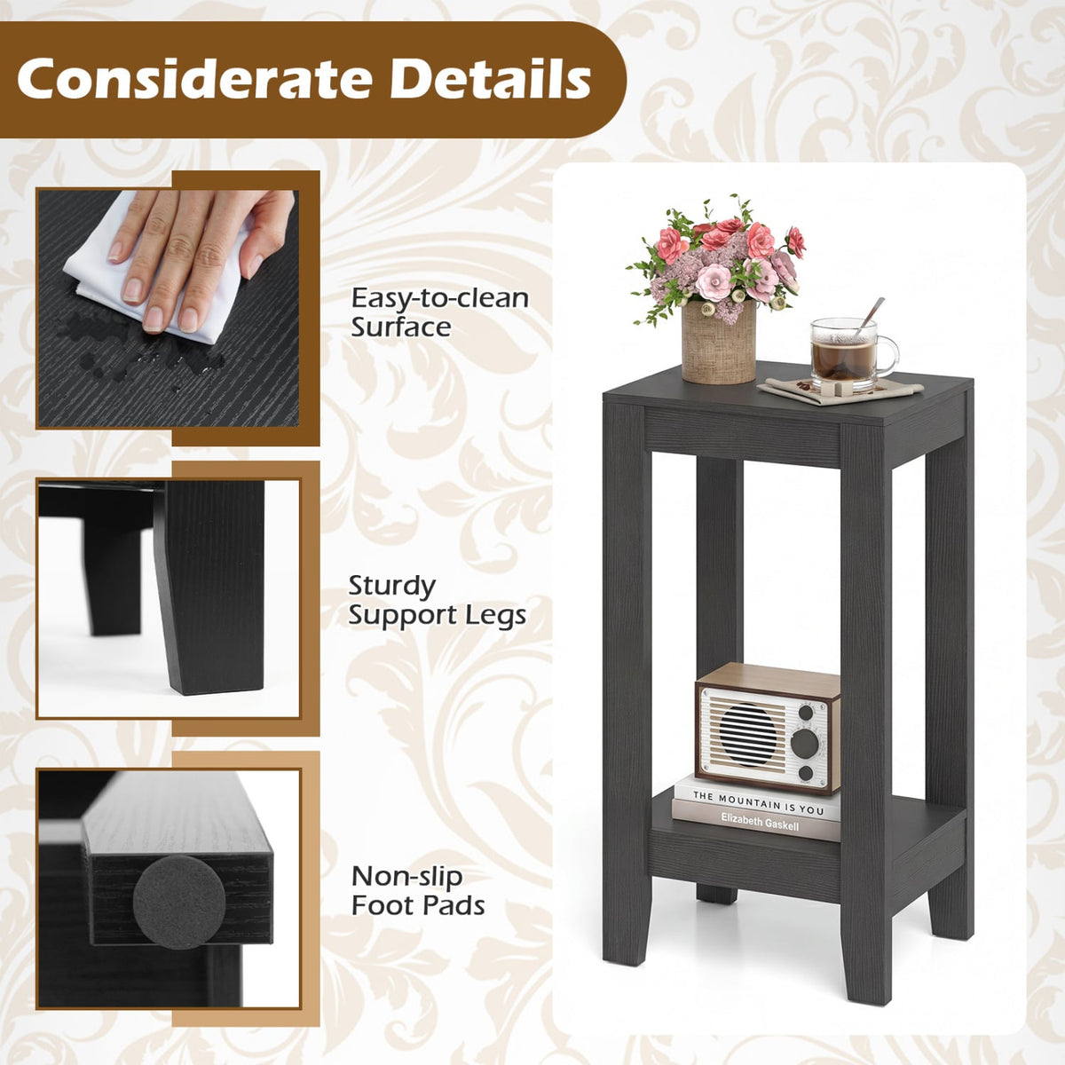 Set of 2 Versatile 2-Tier End Table with Storage Shelf-Black-End & Side Tables-DECOROLALA