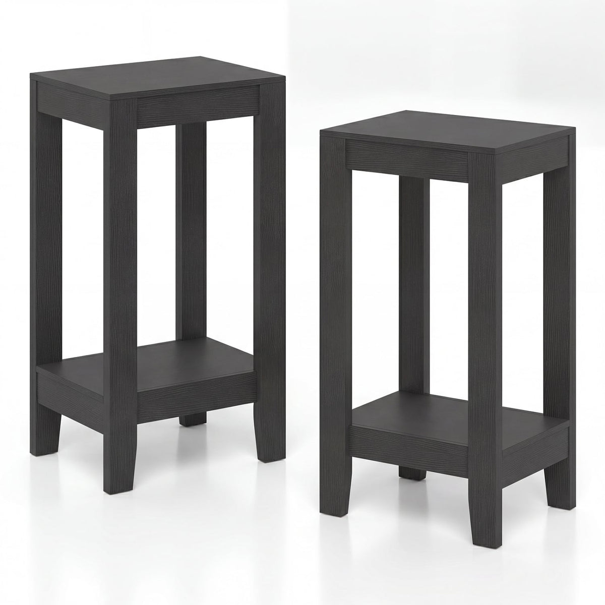 Set of 2 Versatile 2-Tier End Table with Storage Shelf-Black-End & Side Tables-DECOROLALA