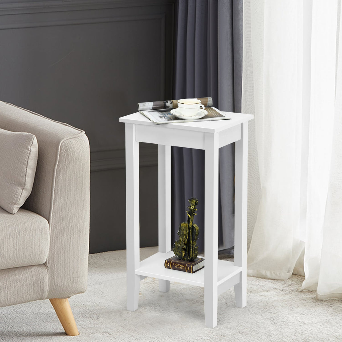 Set of 2 Versatile 2-Tier End Table with Storage Shelf-White-End & Side Tables-DECOROLALA