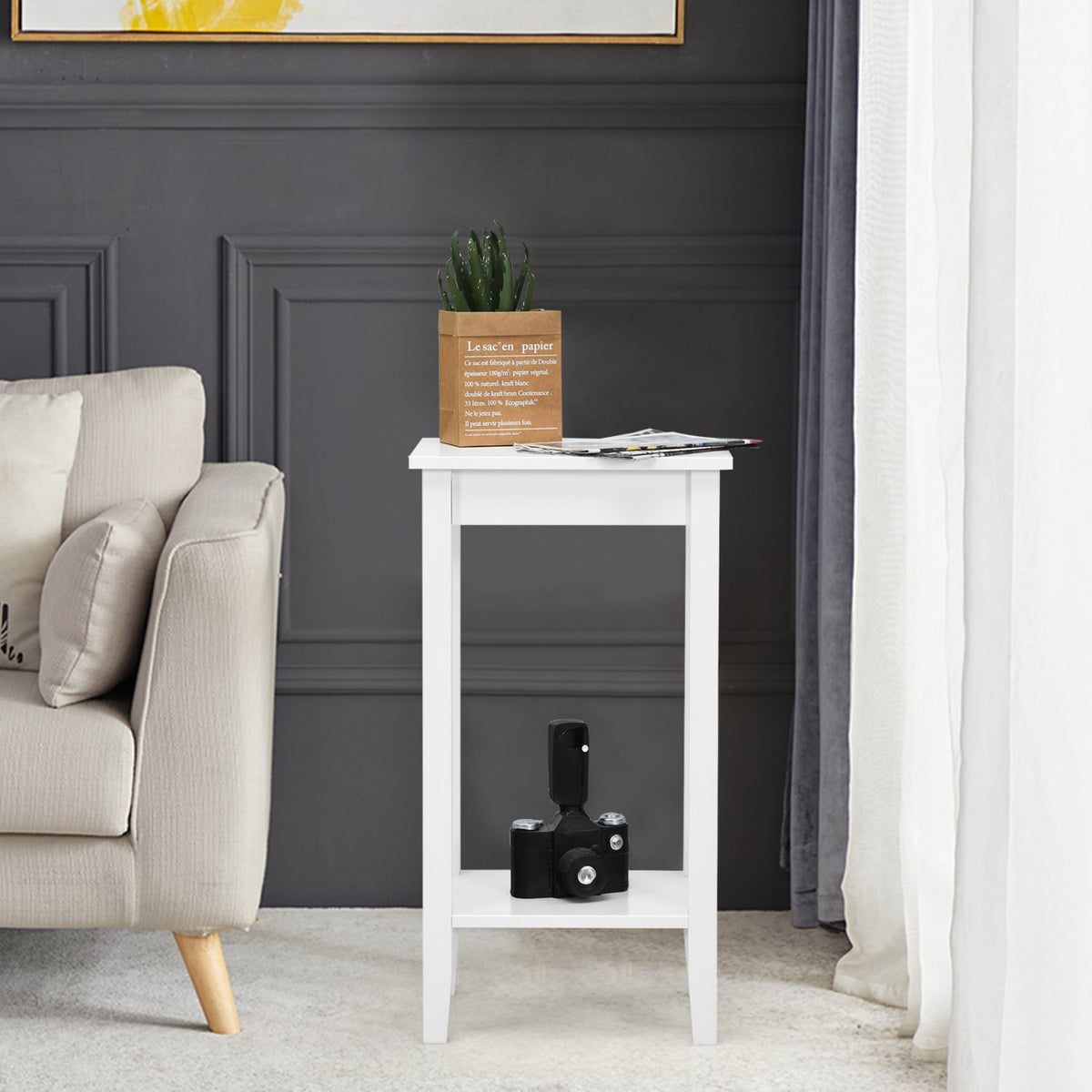 Set of 2 Versatile 2-Tier End Table with Storage Shelf-White-End & Side Tables-DECOROLALA