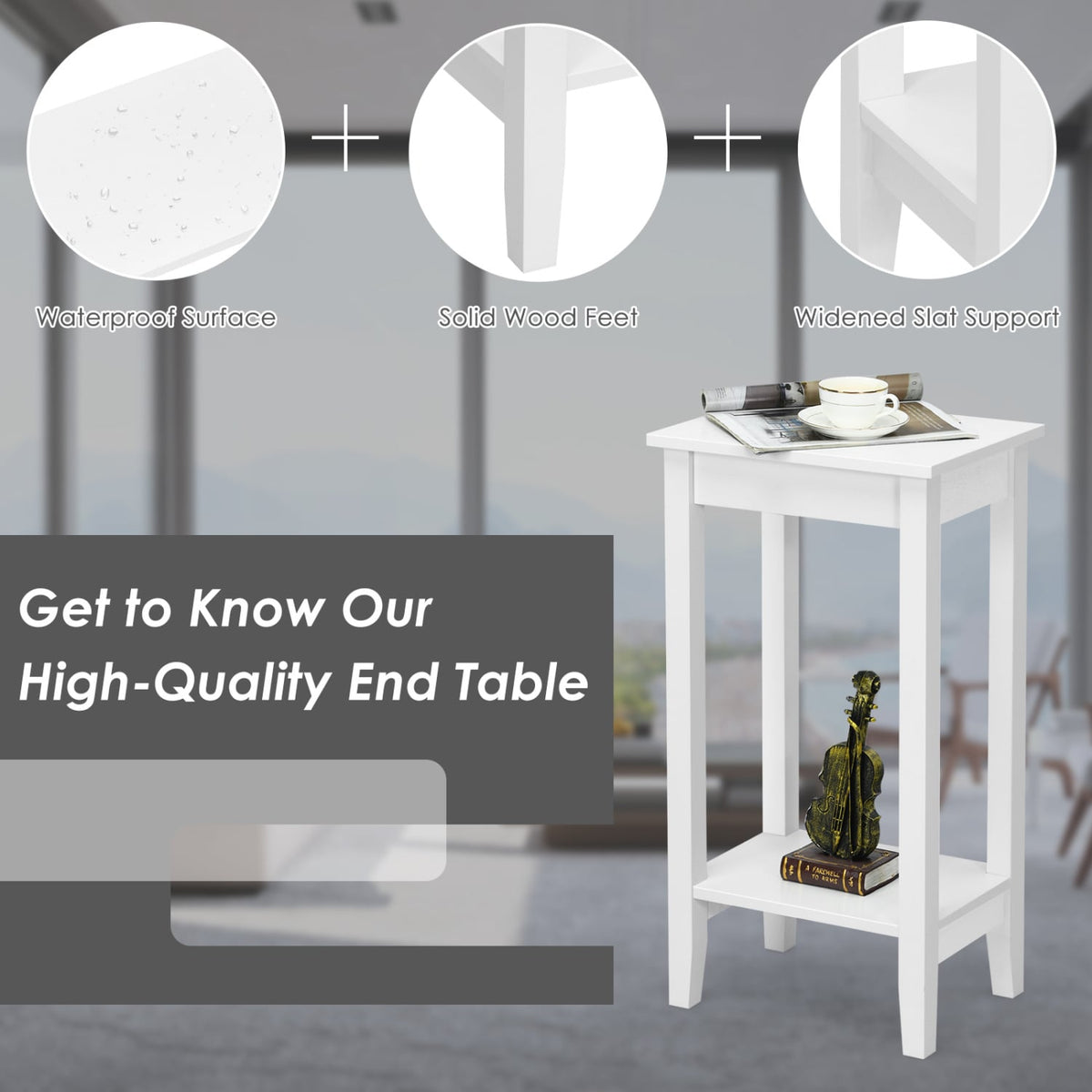 Set of 2 Versatile 2-Tier End Table with Storage Shelf-White-End & Side Tables-DECOROLALA