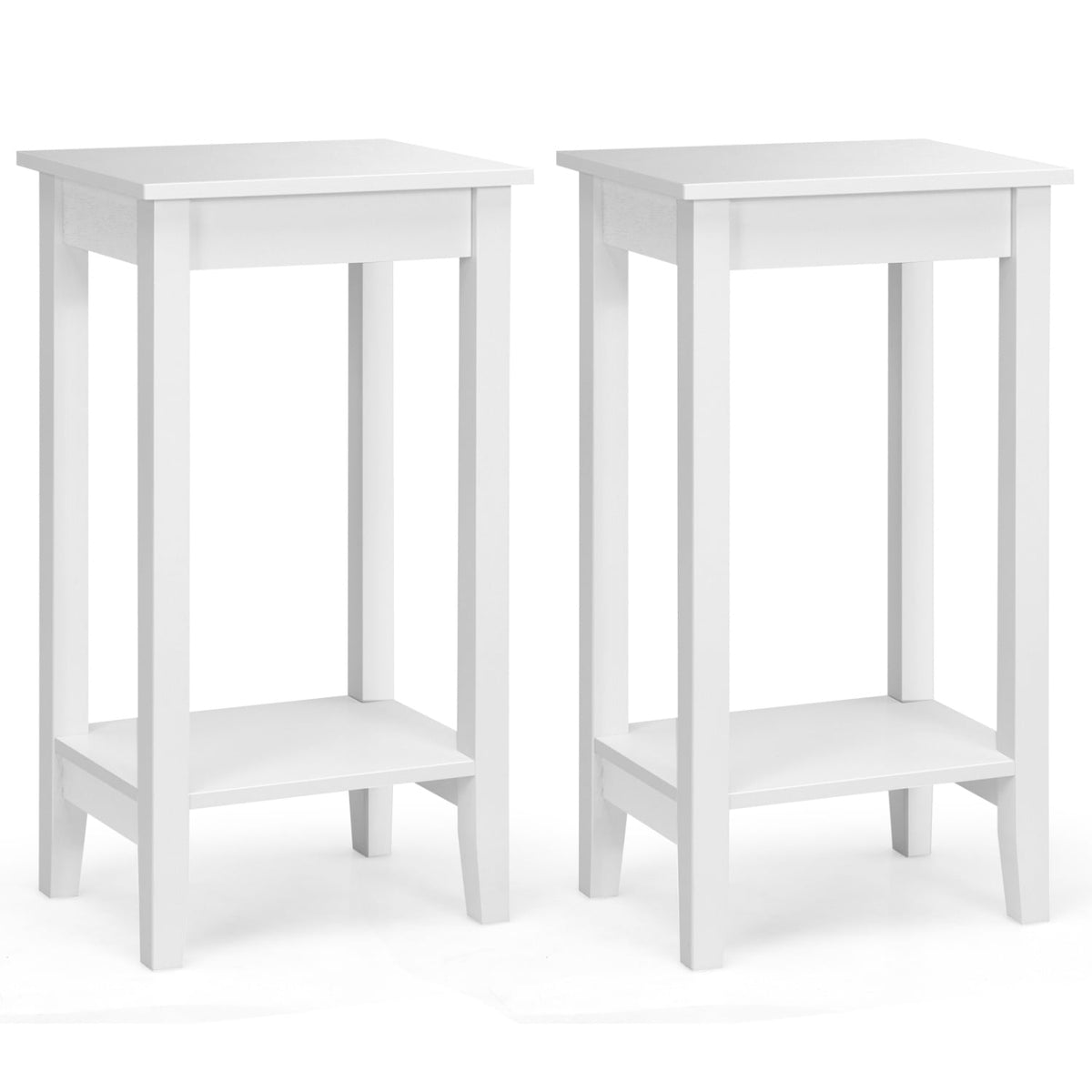 Set of 2 Versatile 2-Tier End Table with Storage Shelf-White-End & Side Tables-DECOROLALA