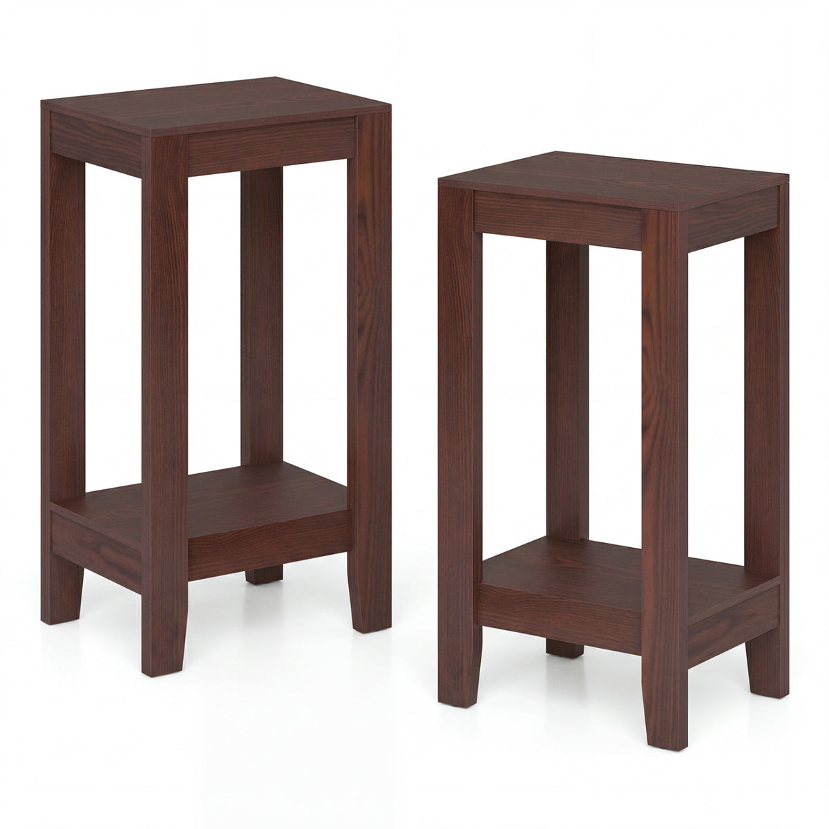 Set of 2 Versatile 2-Tier End Tables with Storage Shelf-Brown-End & Side Tables-DECOROLALA