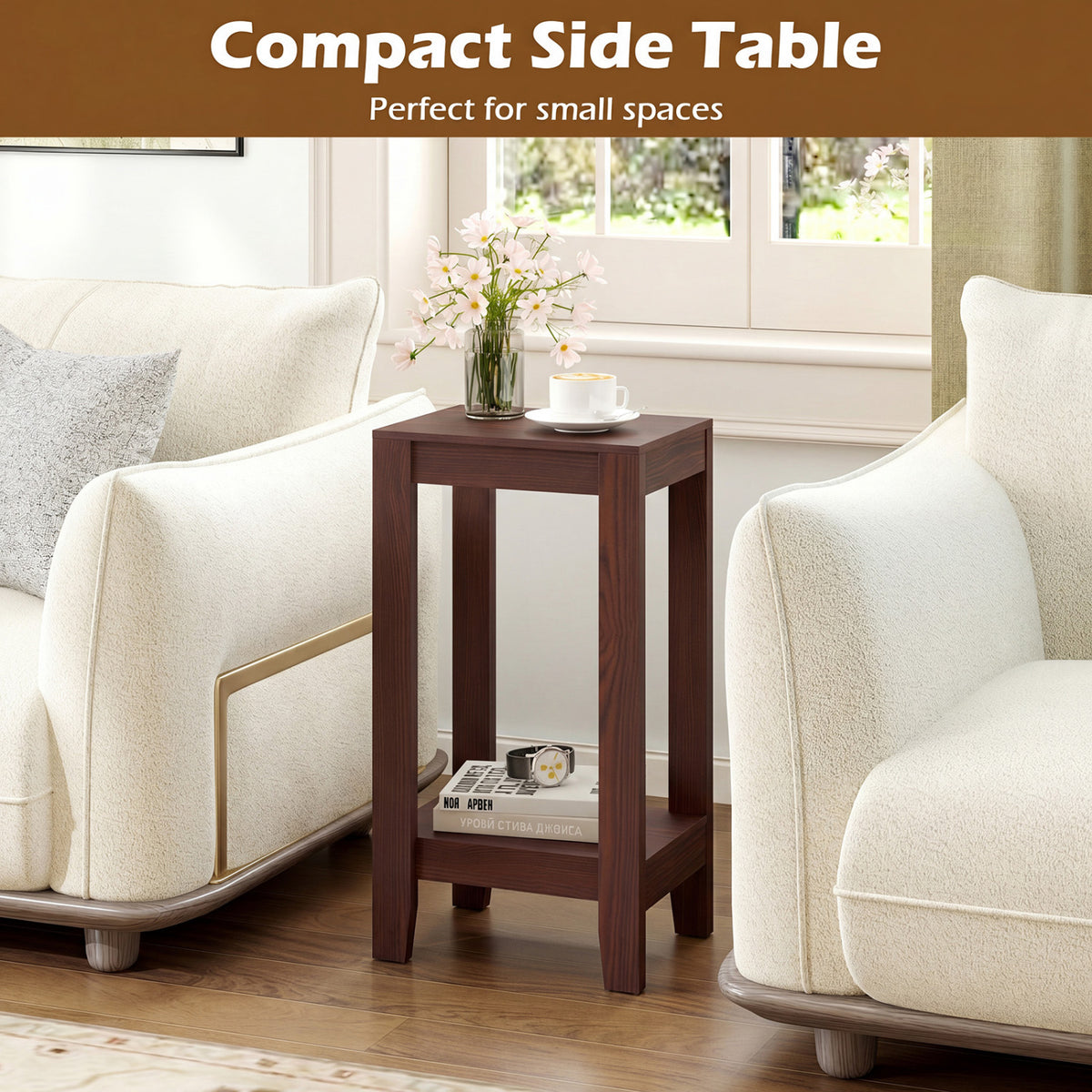 Set of 2 Versatile 2-Tier End Tables with Storage Shelf-Brown-End & Side Tables-DECOROLALA