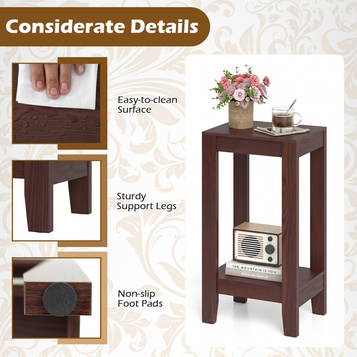 Set of 2 Versatile 2-Tier End Tables with Storage Shelf-Brown-End & Side Tables-DECOROLALA
