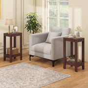 Set of 2 Versatile 2-Tier End Tables with Storage Shelf-Brown-End & Side Tables-DECOROLALA