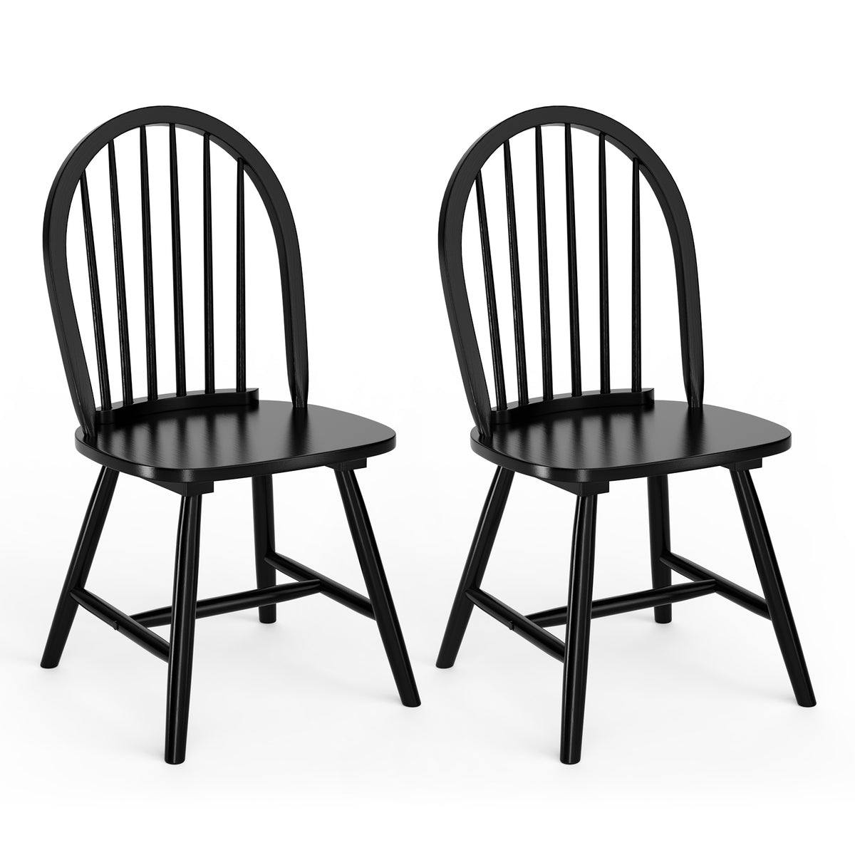 Set of 2 Vintage Windsor Wood Chair with Spindle Back for Dining Room-Black-Dining Chairs-DECOROLALA