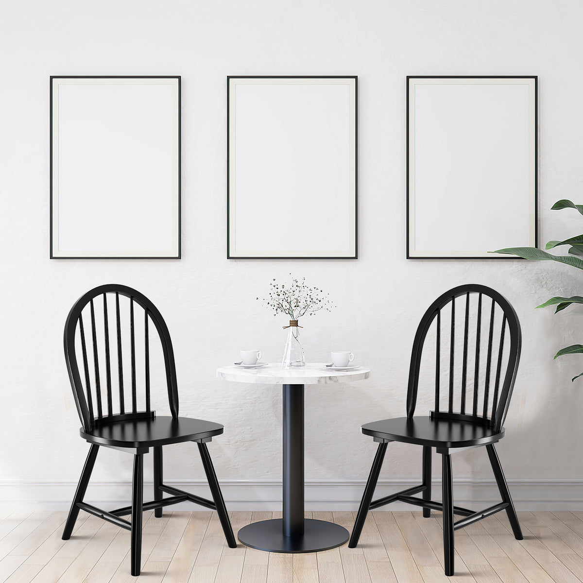 Set of 2 Vintage Windsor Wood Chair with Spindle Back for Dining Room-Black-Dining Chairs-DECOROLALA