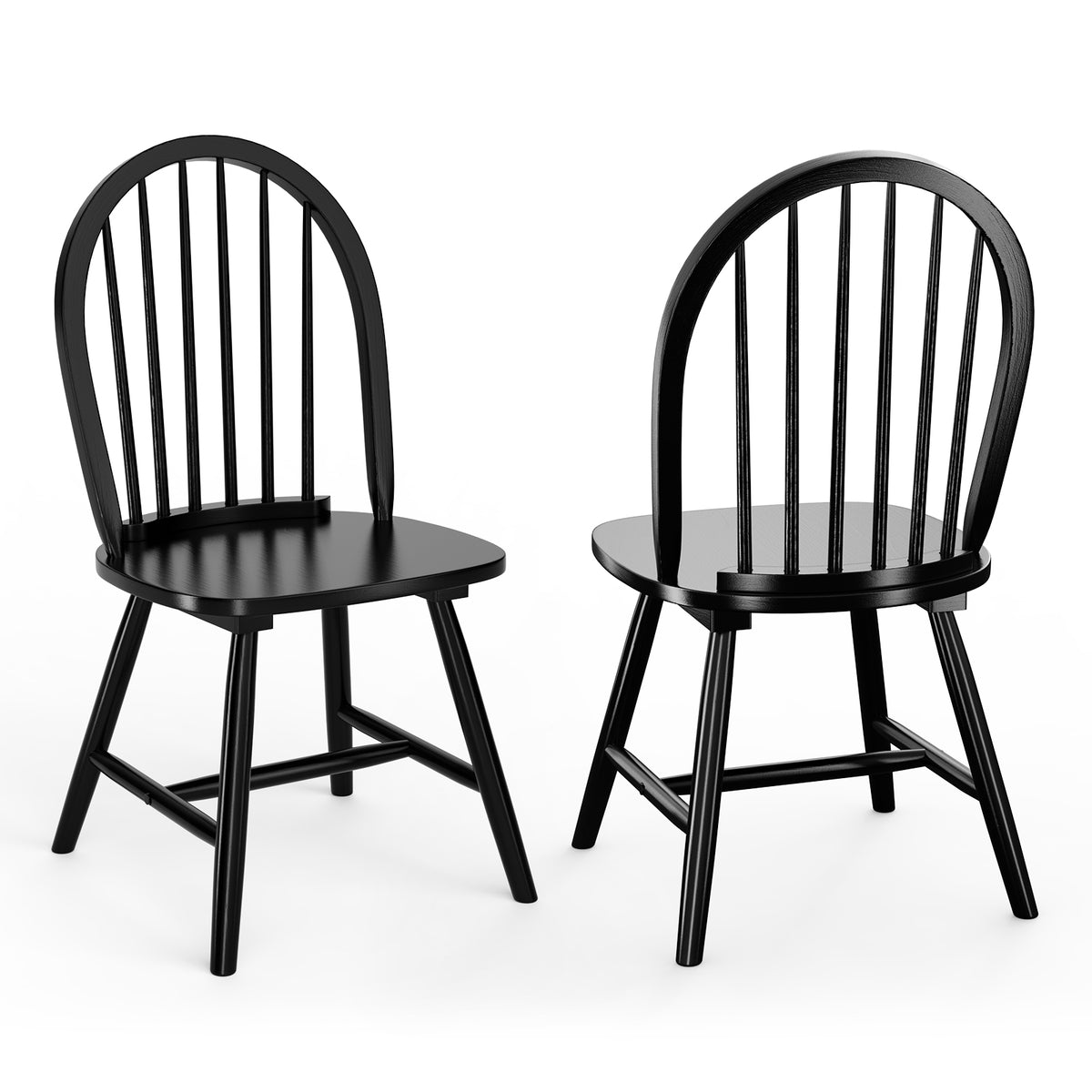 Set of 2 Vintage Windsor Wood Chair with Spindle Back for Dining Room-Black-Dining Chairs-DECOROLALA