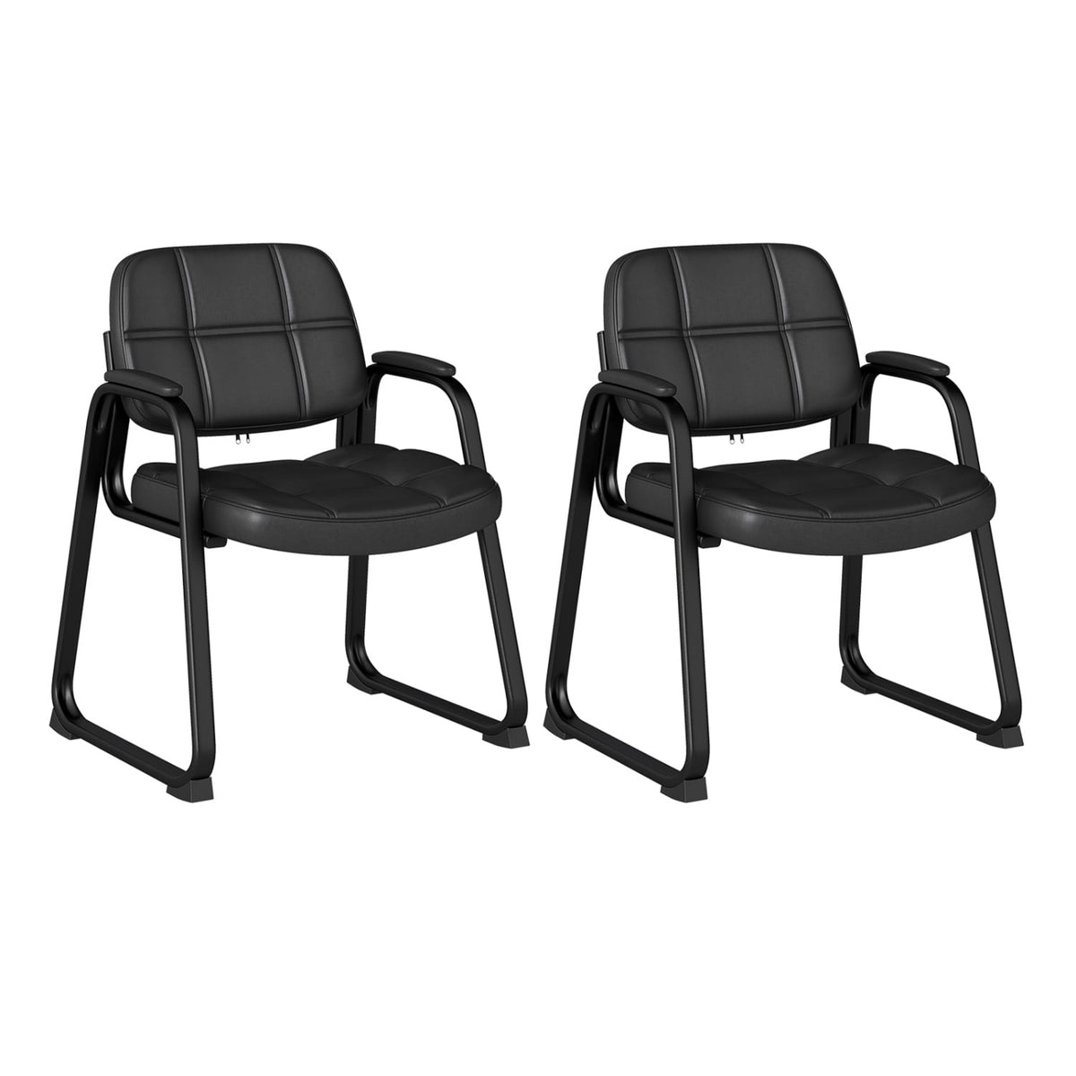 Set of 2 Waiting Room Chair Home Office PU Leather Guest Chairs-Black-Conference Chairs-DECOROLALA