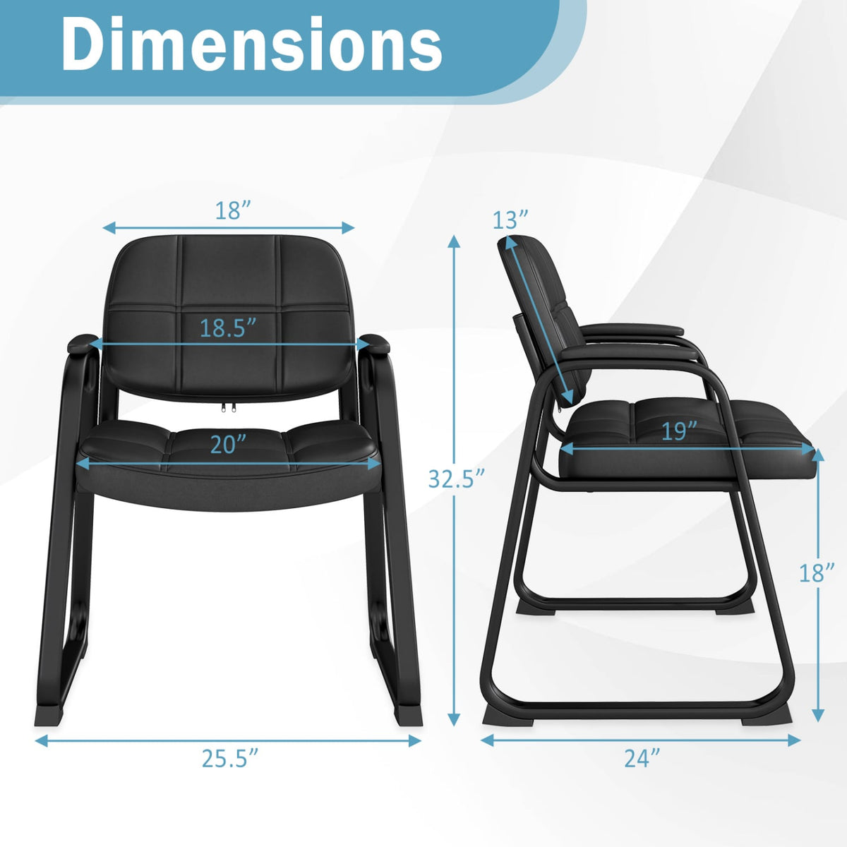 Set of 2 Waiting Room Chair Home Office PU Leather Guest Chairs-Black-Conference Chairs-DECOROLALA