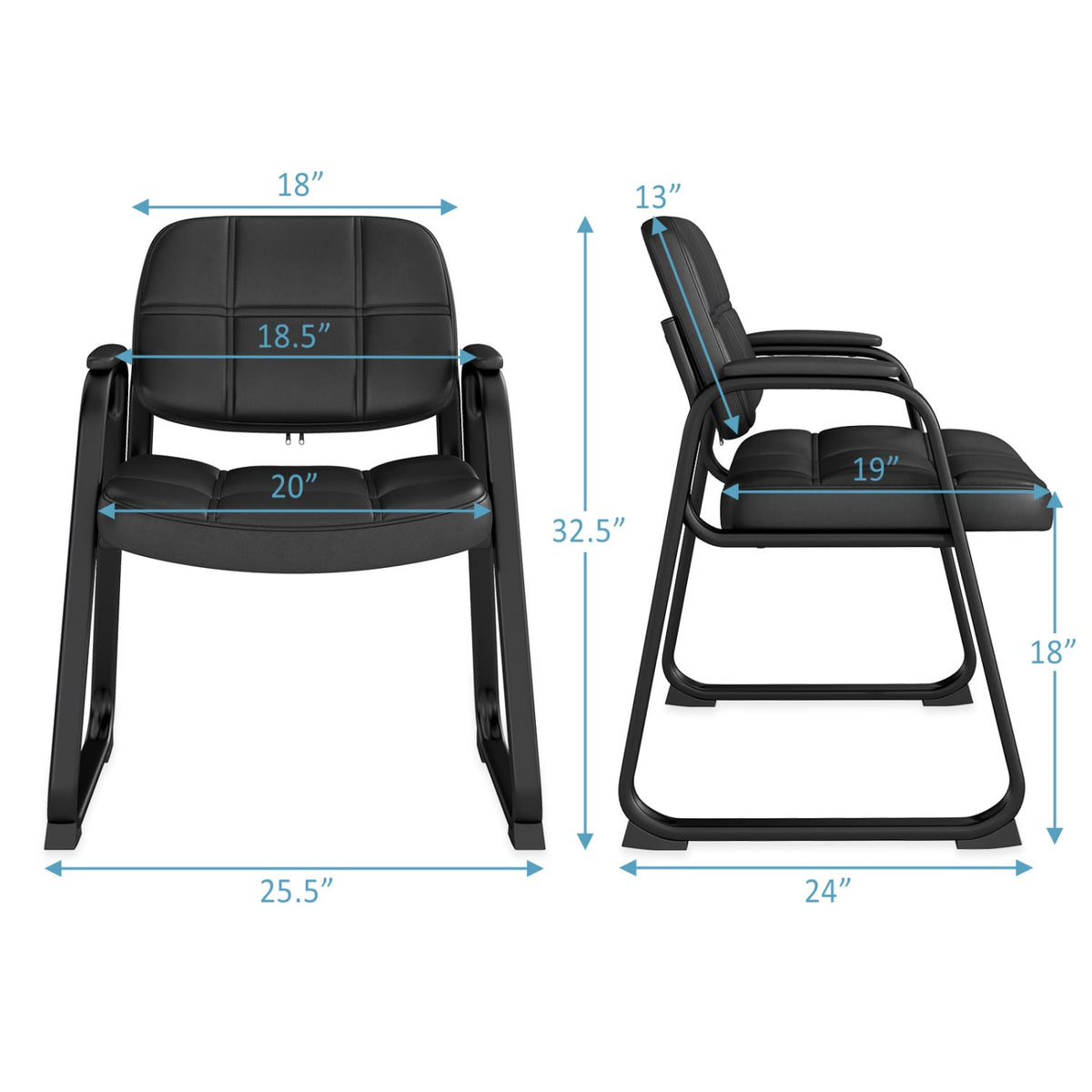 Set of 2 Waiting Room Chair Home Office PU Leather Guest Chairs-Black-Conference Chairs-DECOROLALA
