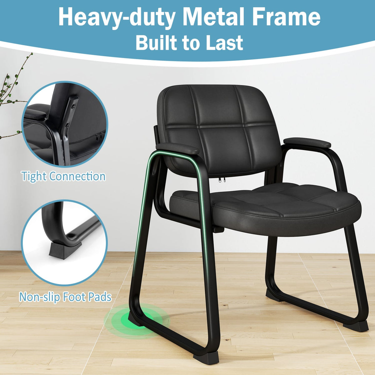 Set of 2 Waiting Room Chair Home Office PU Leather Guest Chairs-Black-Conference Chairs-DECOROLALA
