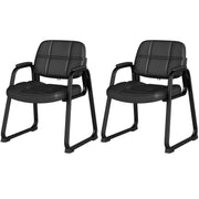Set of 2 Waiting Room Chair Home Office PU Leather Guest Chairs-Black-Conference Chairs-DECOROLALA