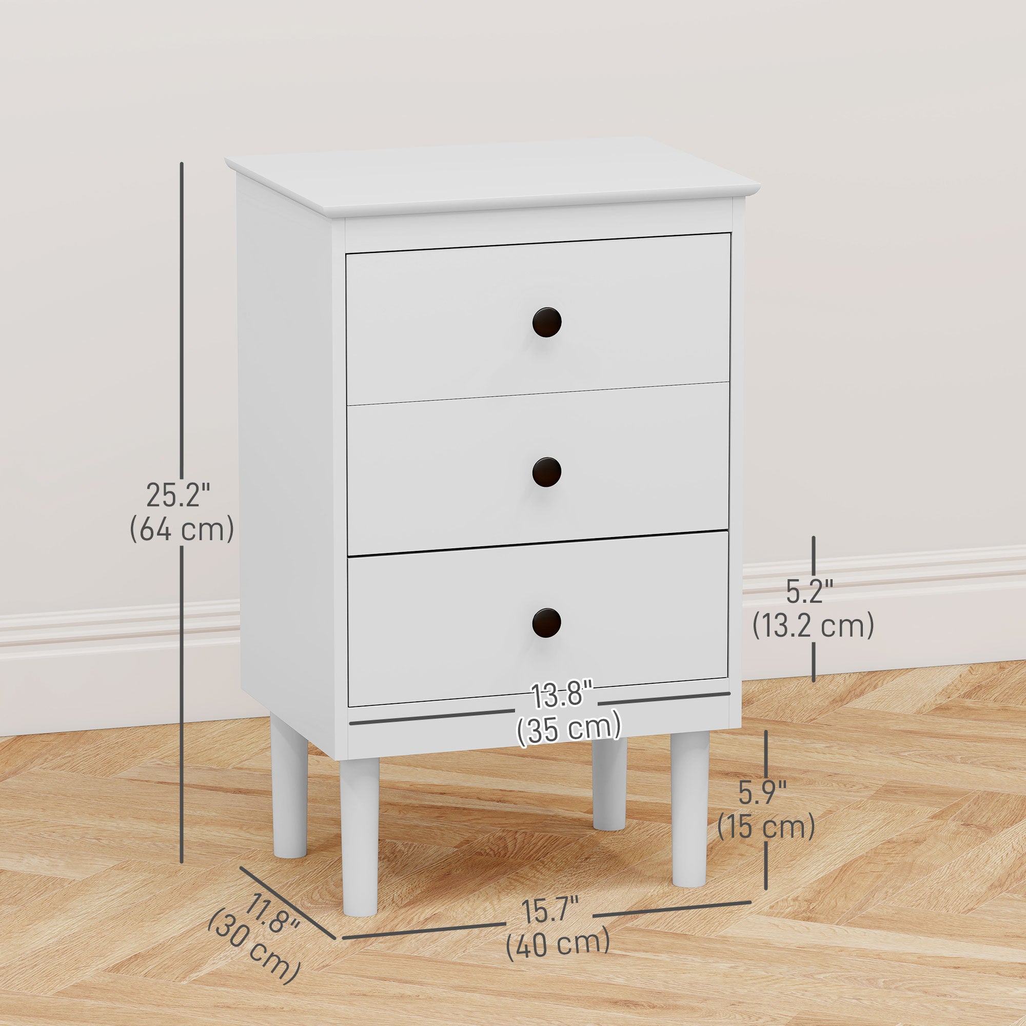 Set of 2 White 3-Drawer Bedside Tables - Modern Nightstands-Home Furnishings > Bedroom Furniture > Bedside Tables-DECOROLALA