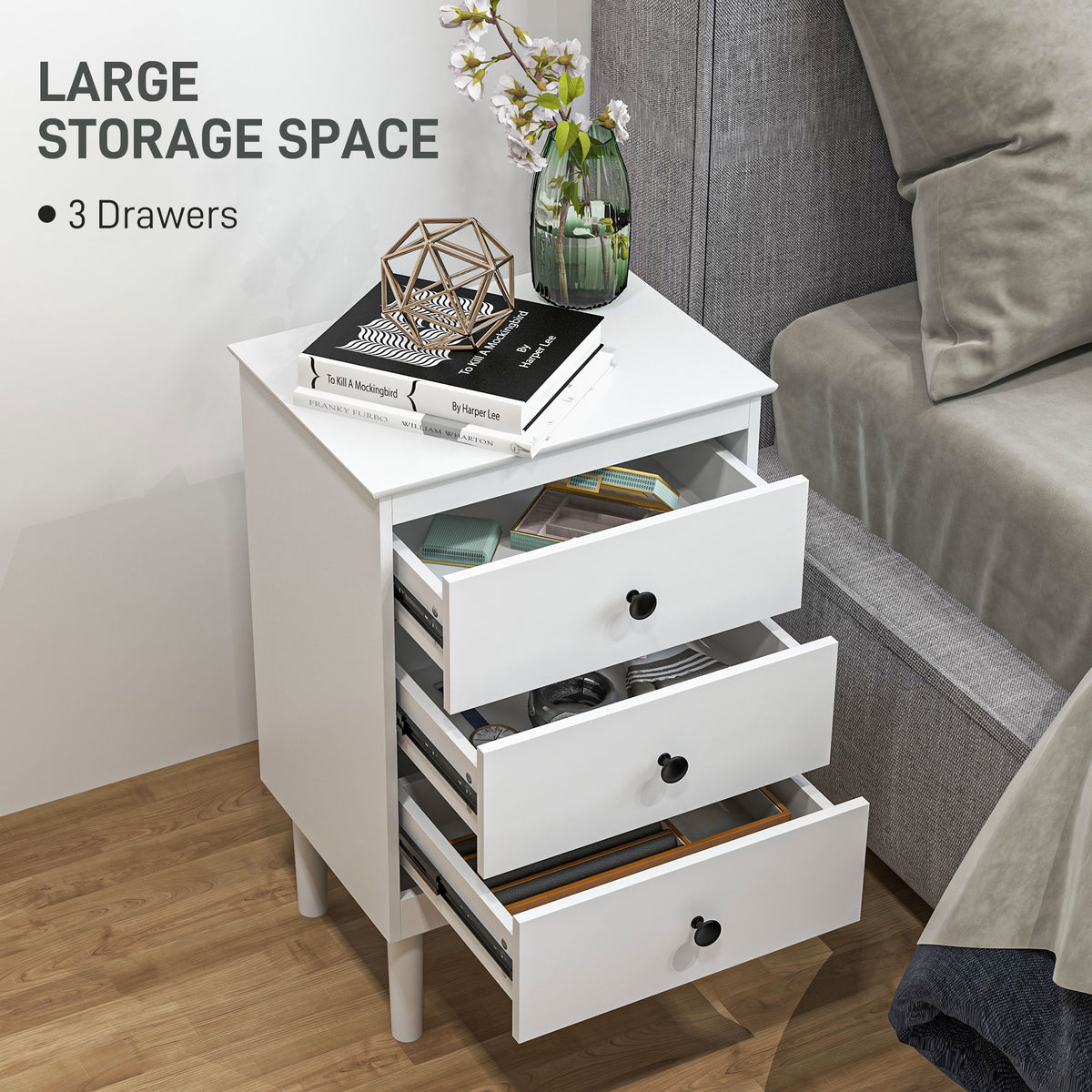 Set of 2 White 3-Drawer Bedside Tables - Modern Nightstands-Home Furnishings > Bedroom Furniture > Bedside Tables-DECOROLALA