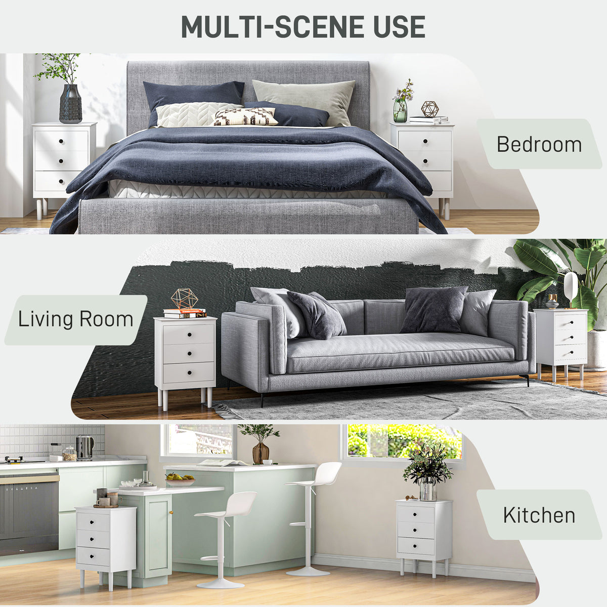 Set of 2 White 3-Drawer Bedside Tables - Modern Nightstands-Home Furnishings > Bedroom Furniture > Bedside Tables-DECOROLALA