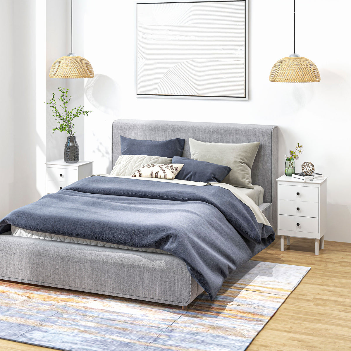 Set of 2 White 3-Drawer Bedside Tables - Modern Nightstands-Home Furnishings > Bedroom Furniture > Bedside Tables-DECOROLALA