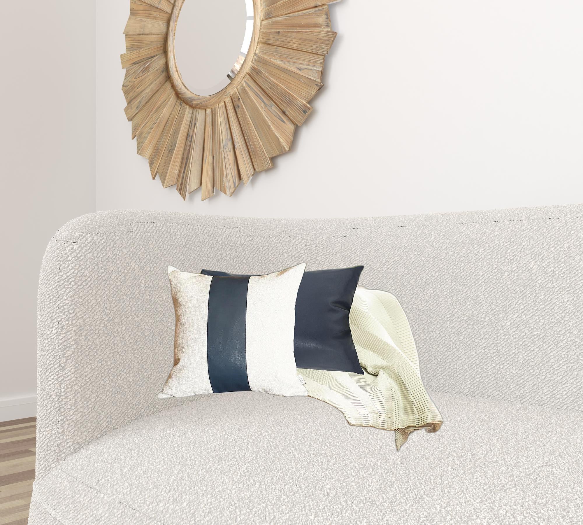 Set of 2 White and Navy Faux Leather Throw Pillows-Accent Throw Pillows-DECOROLALA