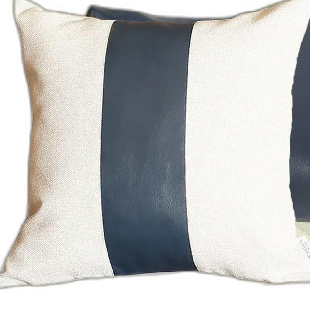 Set of 2 White and Navy Faux Leather Throw Pillows-Accent Throw Pillows-DECOROLALA