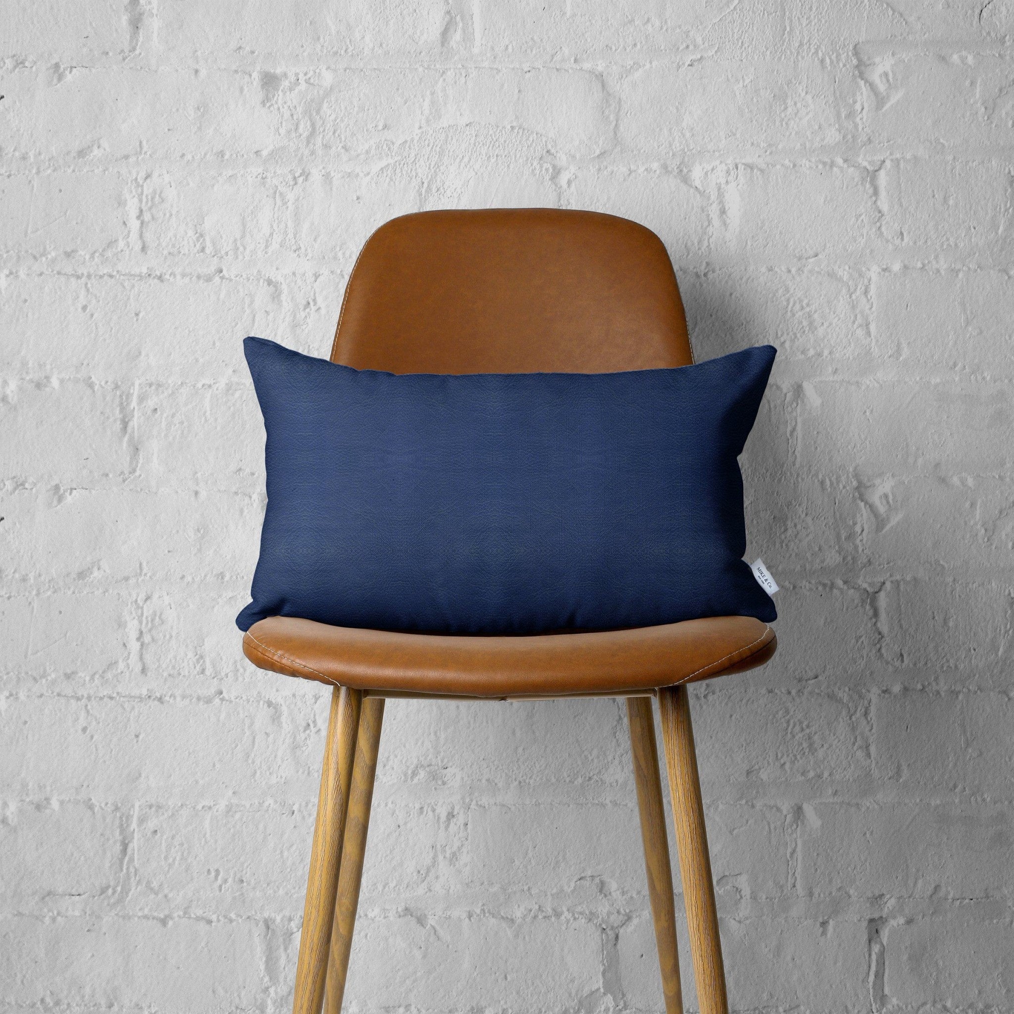 Set of 2 White and Navy Faux Leather Throw Pillows-Accent Throw Pillows-DECOROLALA