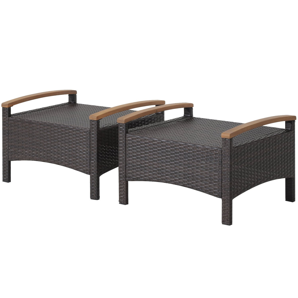 Set of 2 Wicker Patio Ottoman Fade-Resistant Foot Rest with Cushion-Black-Outdoor Chairs & Seating-DECOROLALA