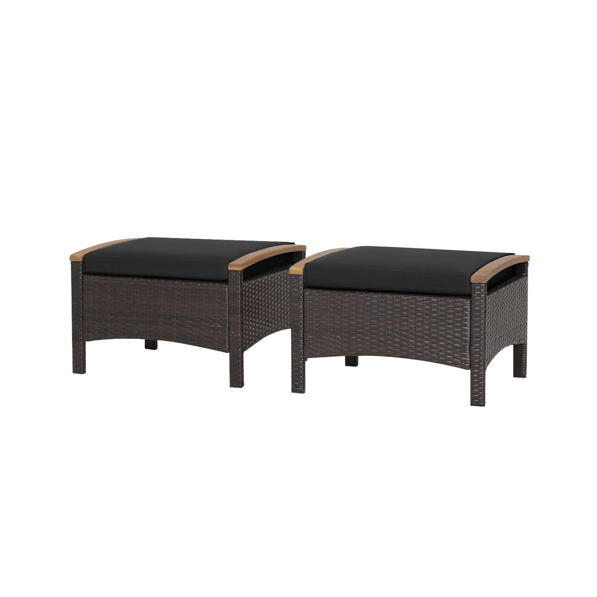 Set of 2 Wicker Patio Ottoman Fade-Resistant Foot Rest with Cushion-Black-Outdoor Chairs & Seating-DECOROLALA