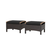 Set of 2 Wicker Patio Ottoman Fade-Resistant Foot Rest with Cushion-Black-Outdoor Chairs & Seating-DECOROLALA
