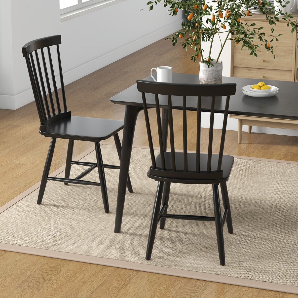 Set of 2 Windsor Dining Chairs with High Spindle Back-Black-Dining Chairs-DECOROLALA