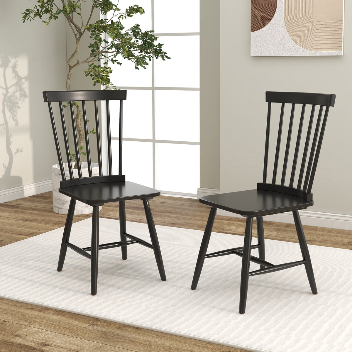 Set of 2 Windsor Dining Chairs with High Spindle Back-Black-Dining Chairs-DECOROLALA