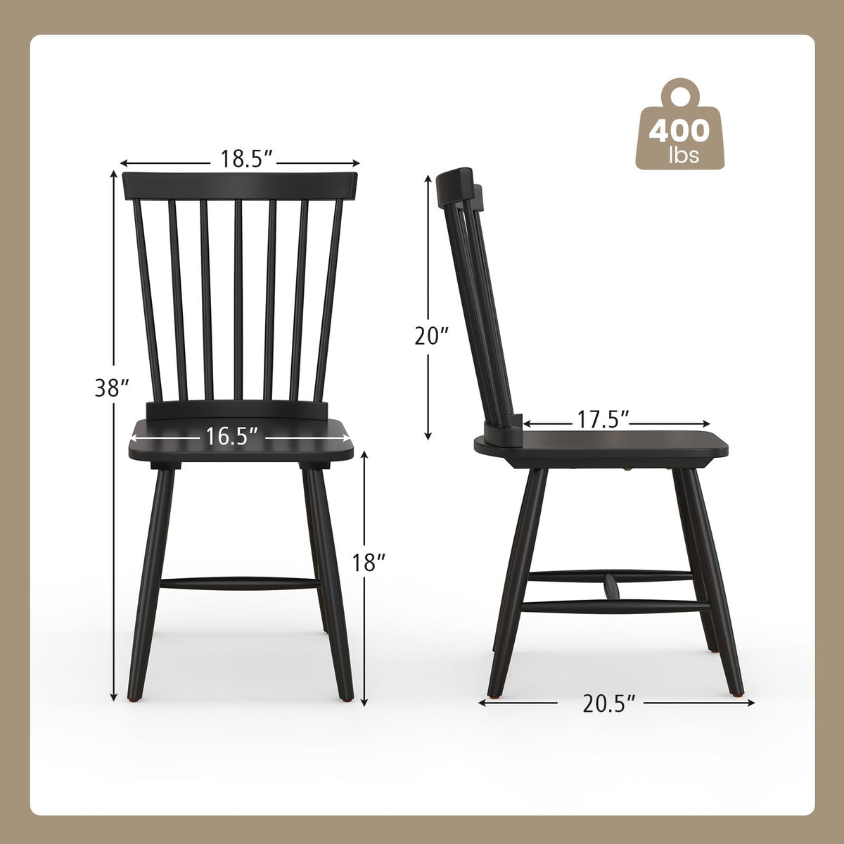 Set of 2 Windsor Dining Chairs with High Spindle Back-Black-Dining Chairs-DECOROLALA