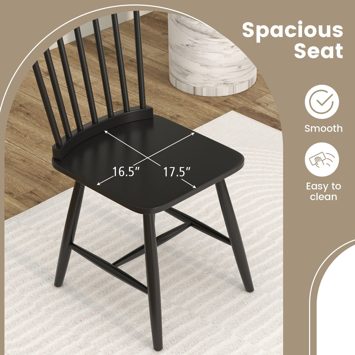 Set of 2 Windsor Dining Chairs with High Spindle Back-Black-Dining Chairs-DECOROLALA
