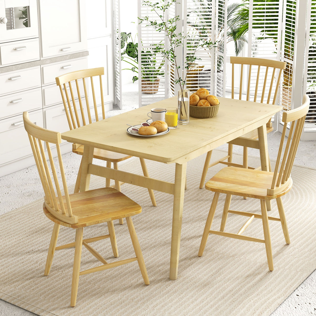 Set of 2 Windsor Dining Chairs with High Spindle Back-Natural-Dining Chairs-DECOROLALA