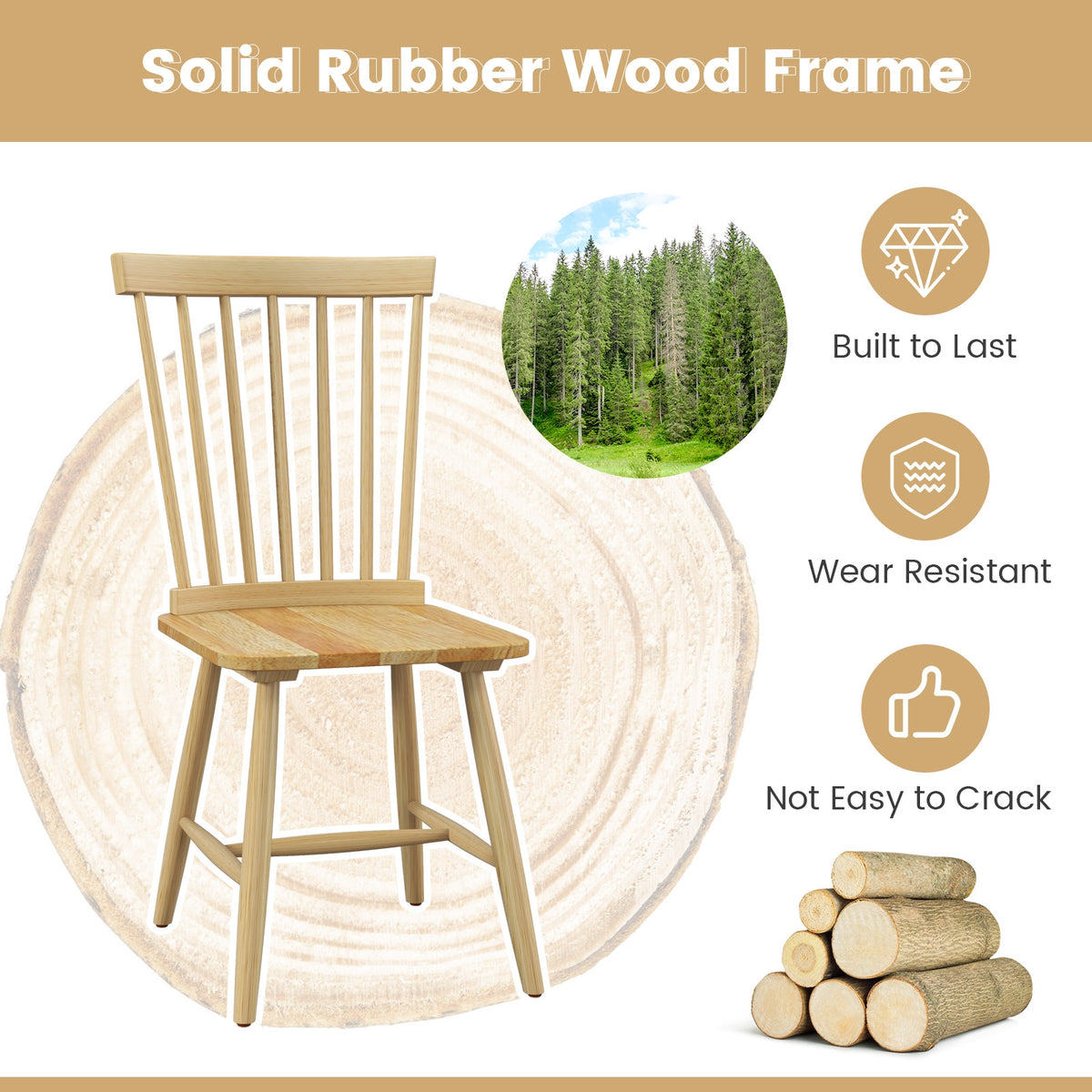 Set of 2 Windsor Dining Chairs with High Spindle Back-Natural-Dining Chairs-DECOROLALA
