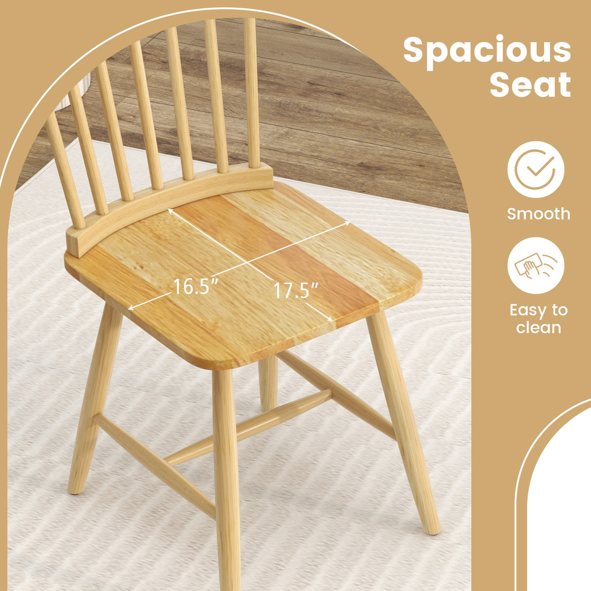 Set of 2 Windsor Dining Chairs with High Spindle Back-Natural-Dining Chairs-DECOROLALA
