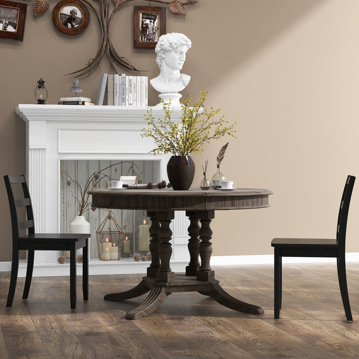 Set of 2 Wood Dining Chairs with Solid Rubber Wood Legs-Black-Dining Chairs-DECOROLALA