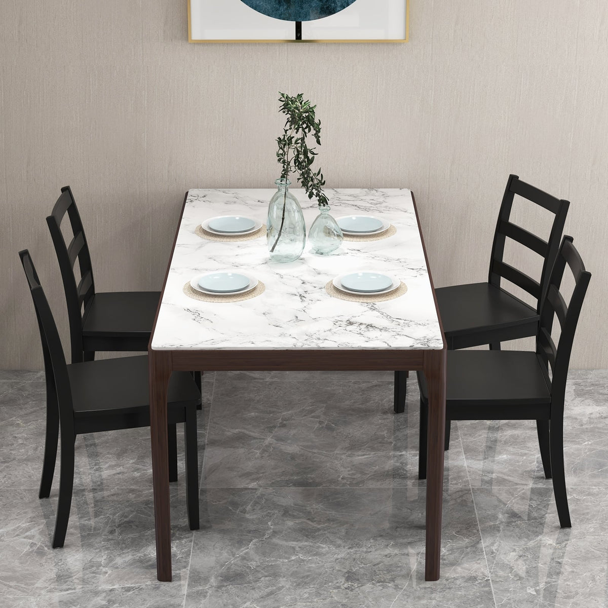 Set of 2 Wood Dining Chairs with Solid Rubber Wood Legs-Black-Dining Chairs-DECOROLALA