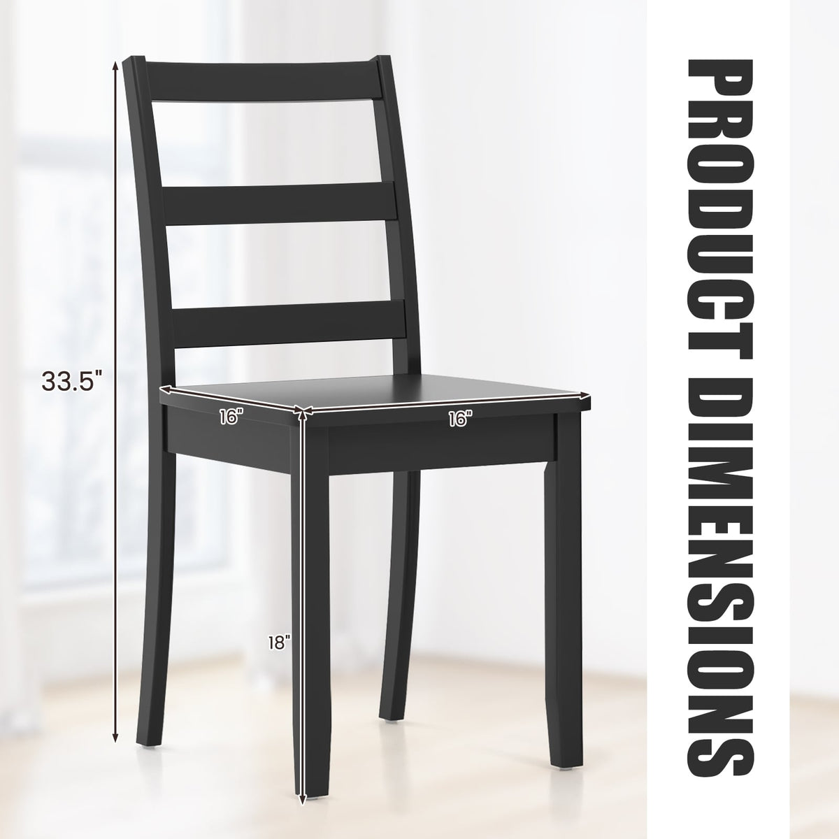 Set of 2 Wood Dining Chairs with Solid Rubber Wood Legs-Black-Dining Chairs-DECOROLALA