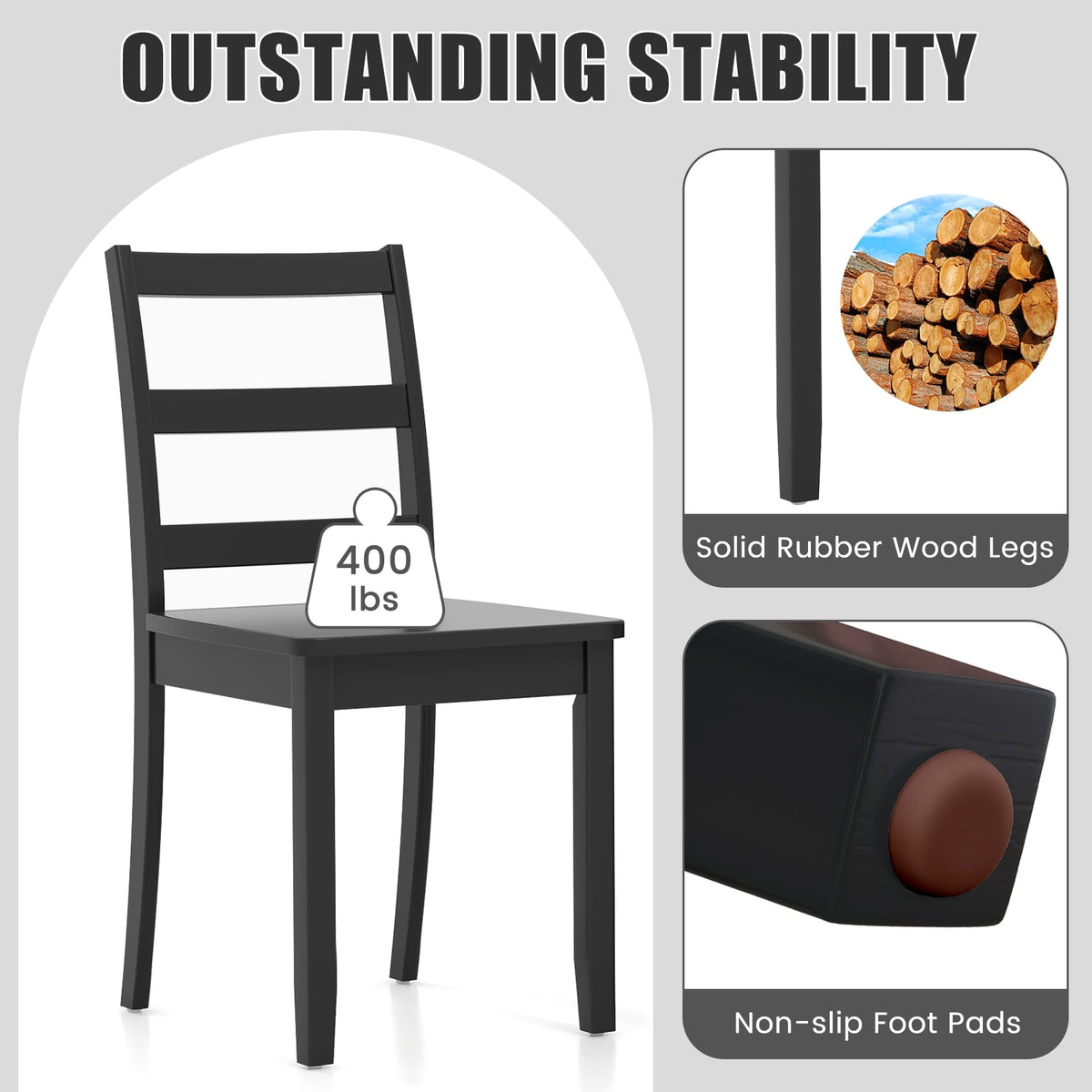 Set of 2 Wood Dining Chairs with Solid Rubber Wood Legs-Black-Dining Chairs-DECOROLALA