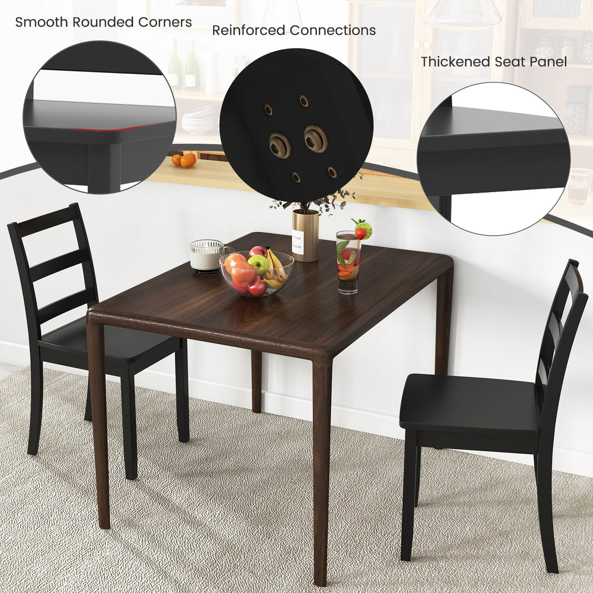Set of 2 Wood Dining Chairs with Solid Rubber Wood Legs-Black-Dining Chairs-DECOROLALA