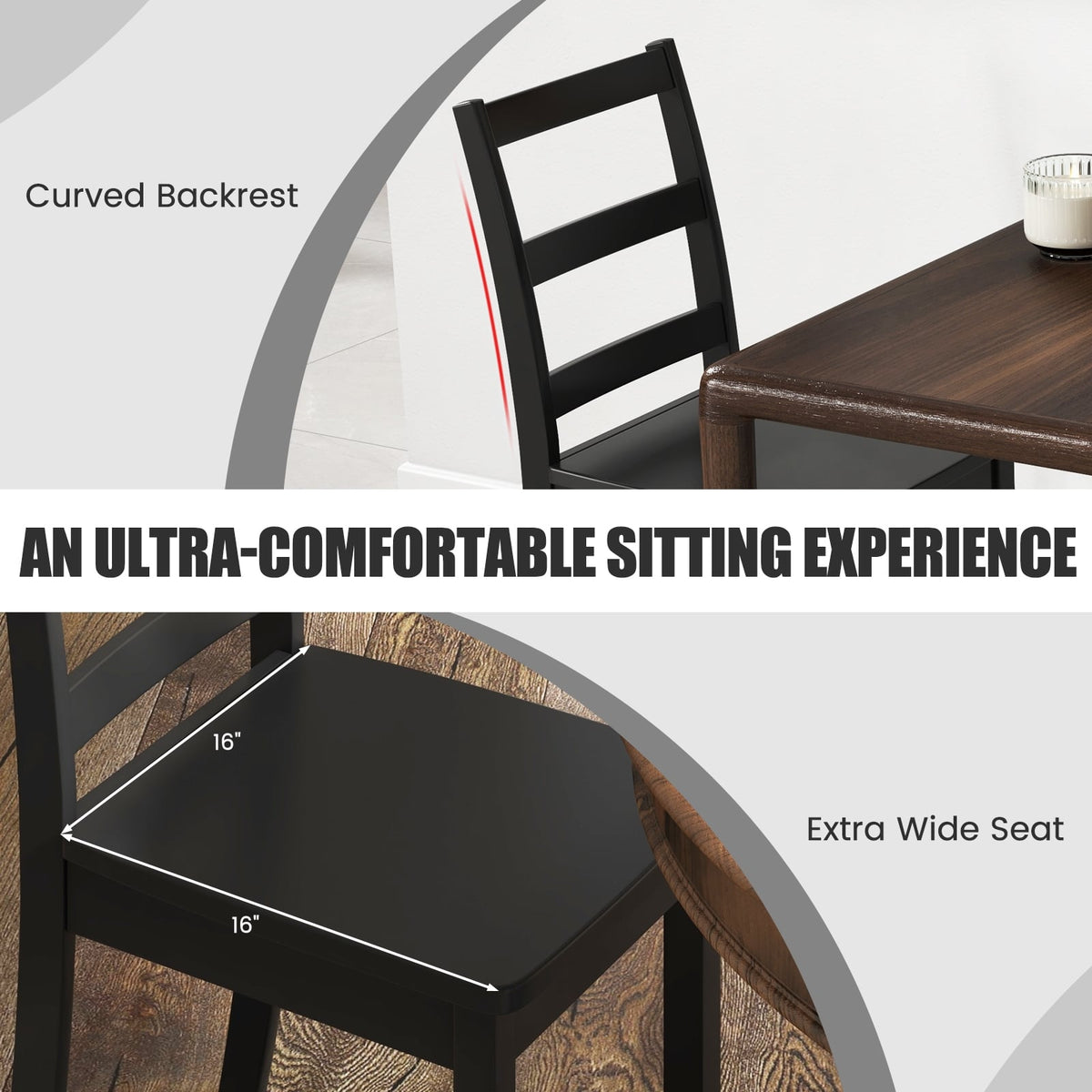 Set of 2 Wood Dining Chairs with Solid Rubber Wood Legs-Black-Dining Chairs-DECOROLALA