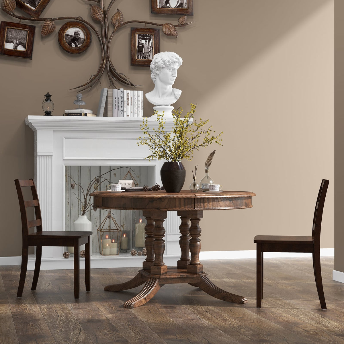 Set of 2 Wood Dining Chairs with Solid Rubber Wood Legs-Brown-Dining Chairs-DECOROLALA