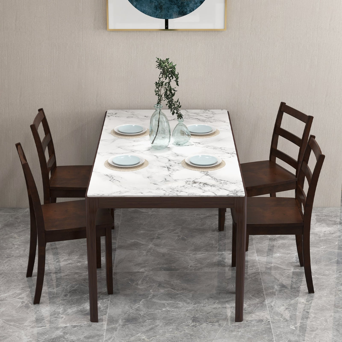 Set of 2 Wood Dining Chairs with Solid Rubber Wood Legs-Brown-Dining Chairs-DECOROLALA