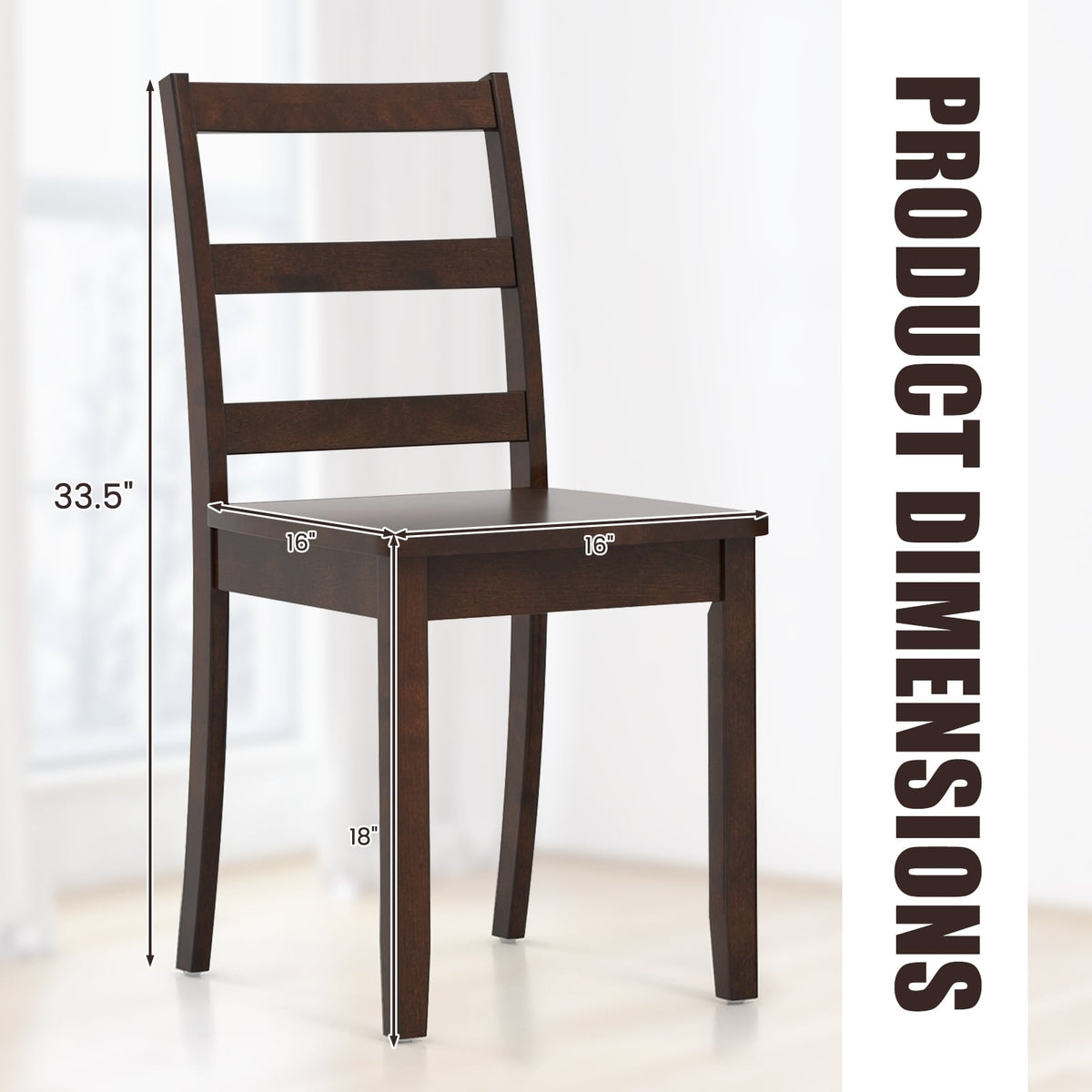 Set of 2 Wood Dining Chairs with Solid Rubber Wood Legs-Brown-Dining Chairs-DECOROLALA