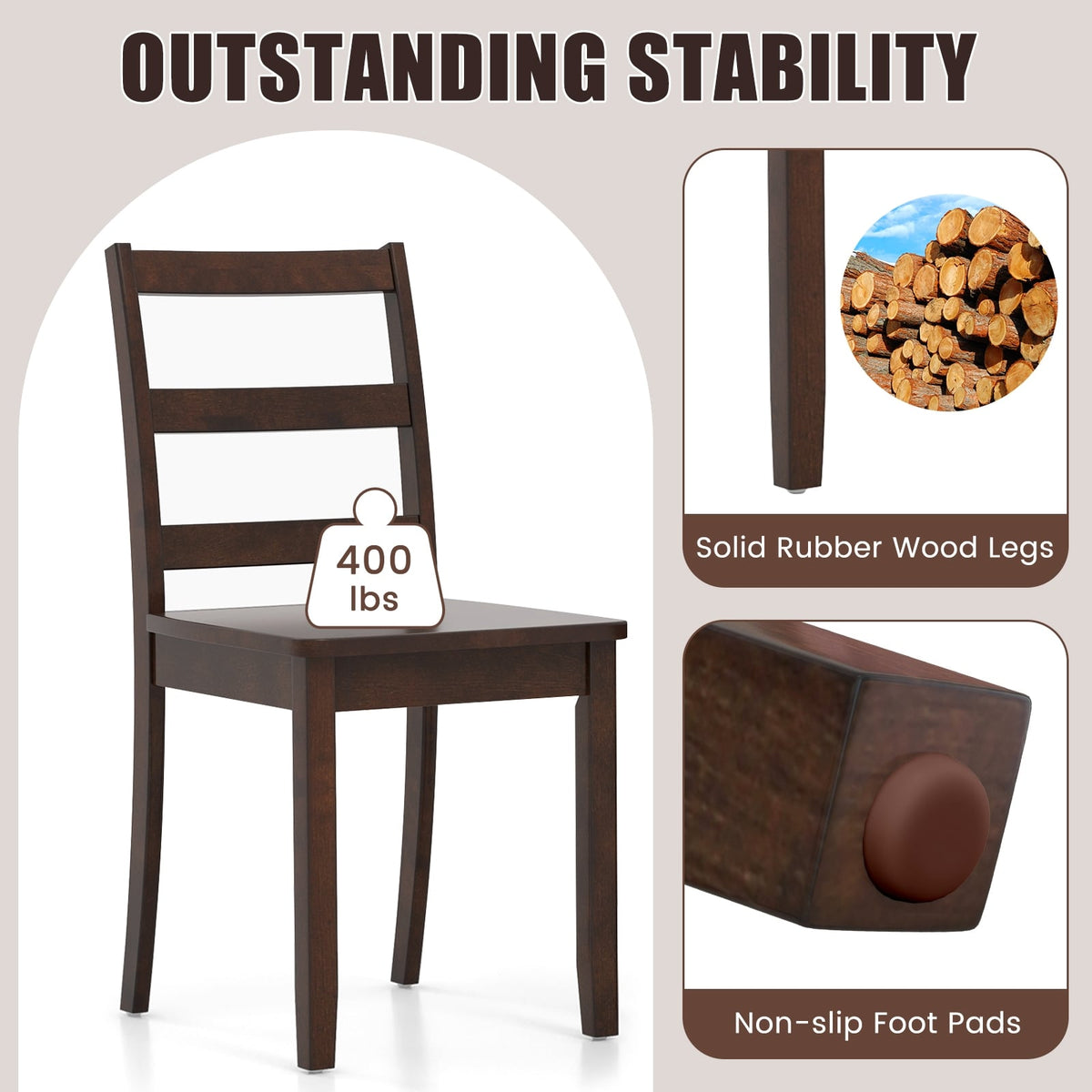 Set of 2 Wood Dining Chairs with Solid Rubber Wood Legs-Brown-Dining Chairs-DECOROLALA