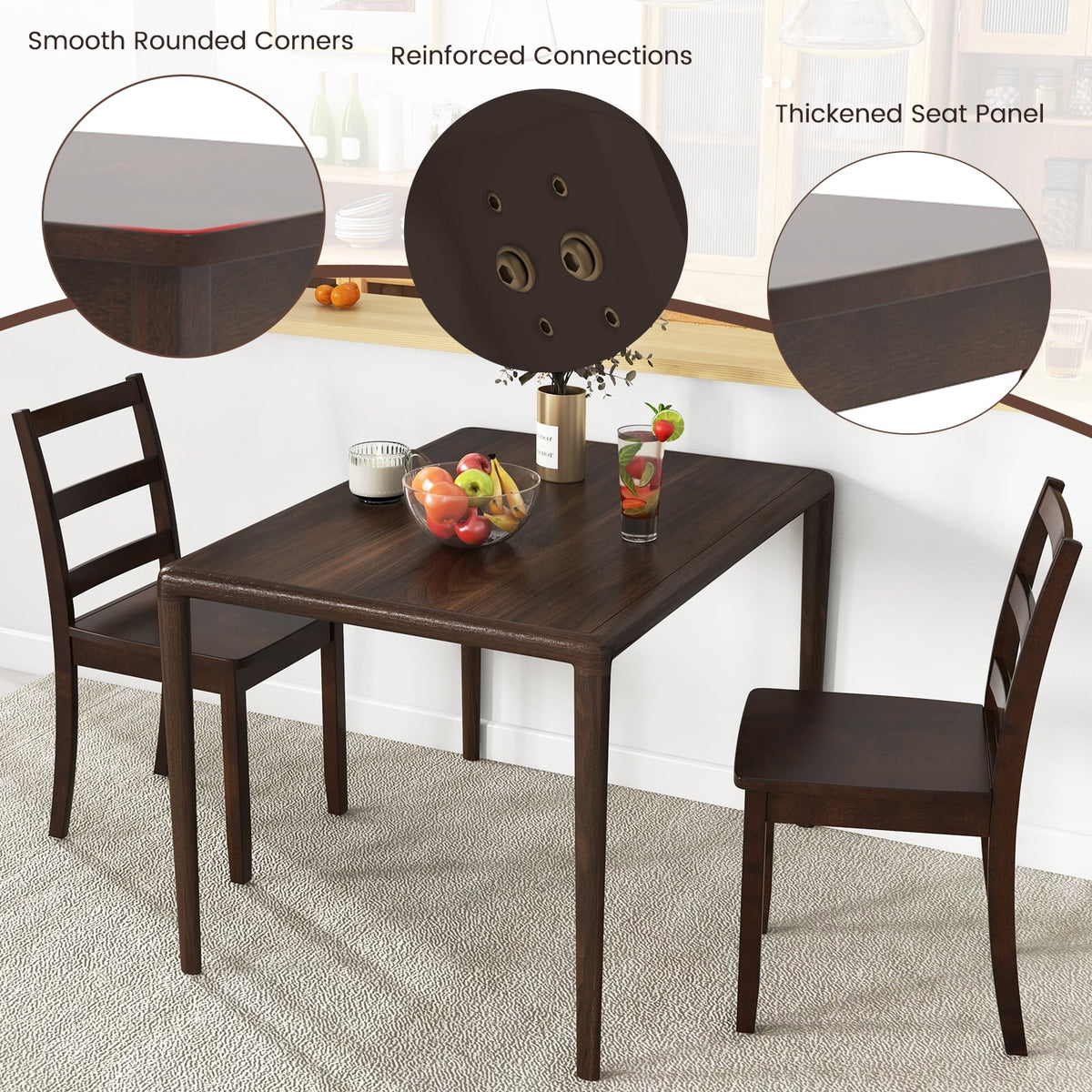 Set of 2 Wood Dining Chairs with Solid Rubber Wood Legs-Brown-Dining Chairs-DECOROLALA