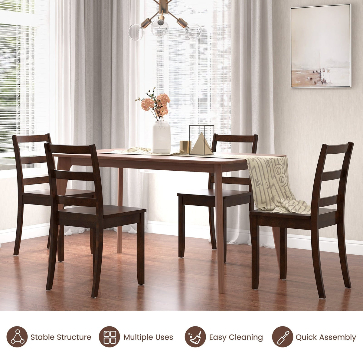 Set of 2 Wood Dining Chairs with Solid Rubber Wood Legs-Brown-Dining Chairs-DECOROLALA