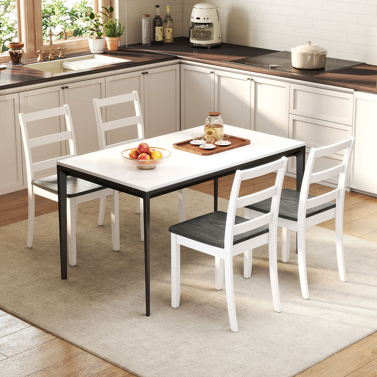 Set of 2 Wood Dining Chairs with Solid Rubber Wood Legs-Gray-Dining Chairs-DECOROLALA