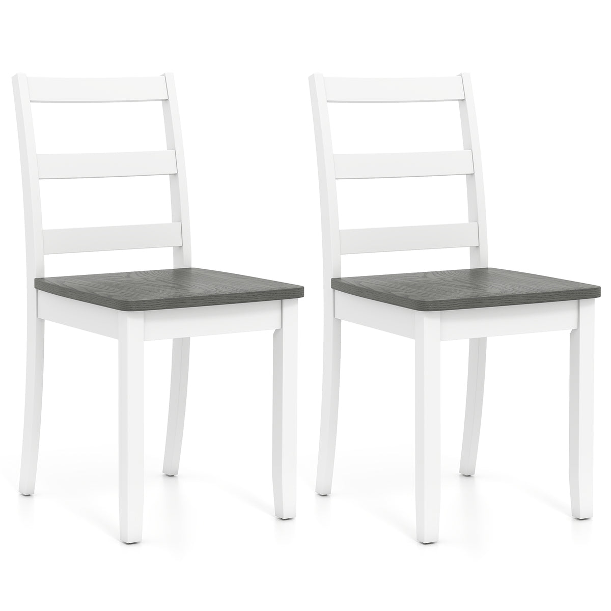 Set of 2 Wood Dining Chairs with Solid Rubber Wood Legs-Gray-Dining Chairs-DECOROLALA