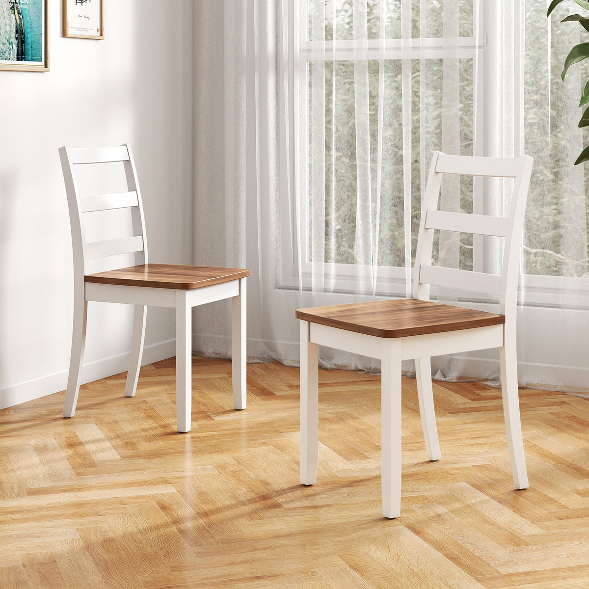 Set of 2 Wood Dining Chairs with Solid Rubber Wood Legs-Rustic Brown-Dining Chairs-DECOROLALA